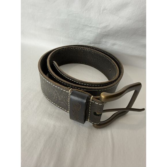 Marc Ecko Brown Leather Skull Belt White Stitching Men’s Size 32 - Picture 1 of 11